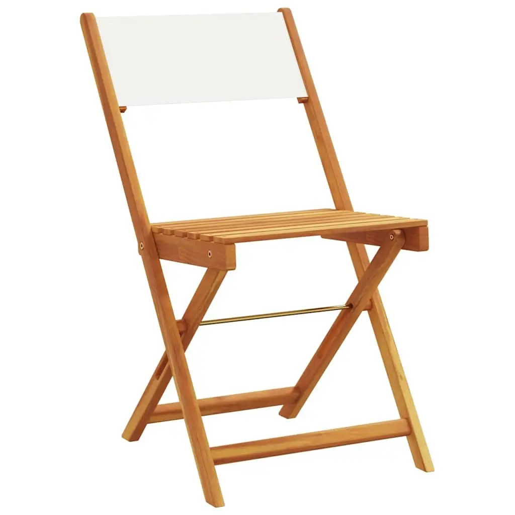 3 Piece Outdoor Bistro Set Foldable White Solid Acacia Wood Garden Patio Furniture Table Chairs