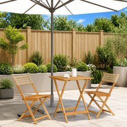 3 Piece Bistro Set Beige Outdoor Garden Patio Furniture with Foldable Table