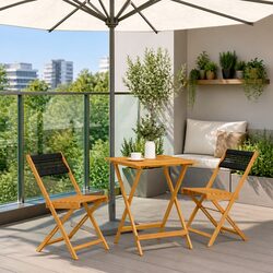 3 Piece Bistro Set Black Outdoor Garden Furniture Foldable Dining Table Chairs