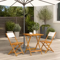 3 Piece Bistro Set White Cream Solid Wood Outdoor Garden Patio Furniture