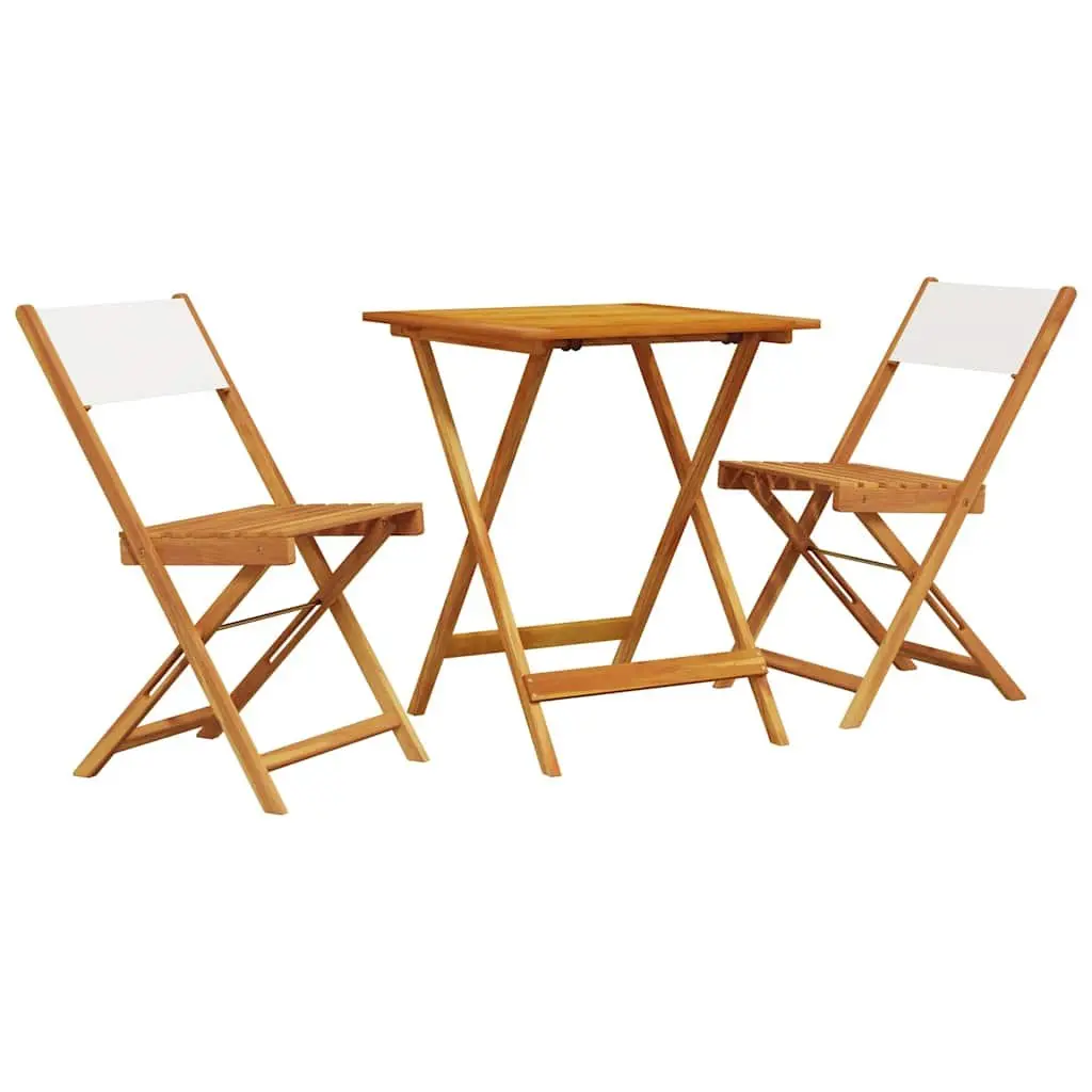 3 Piece Bistro Set White Cream Solid Wood Outdoor Garden Patio Furniture