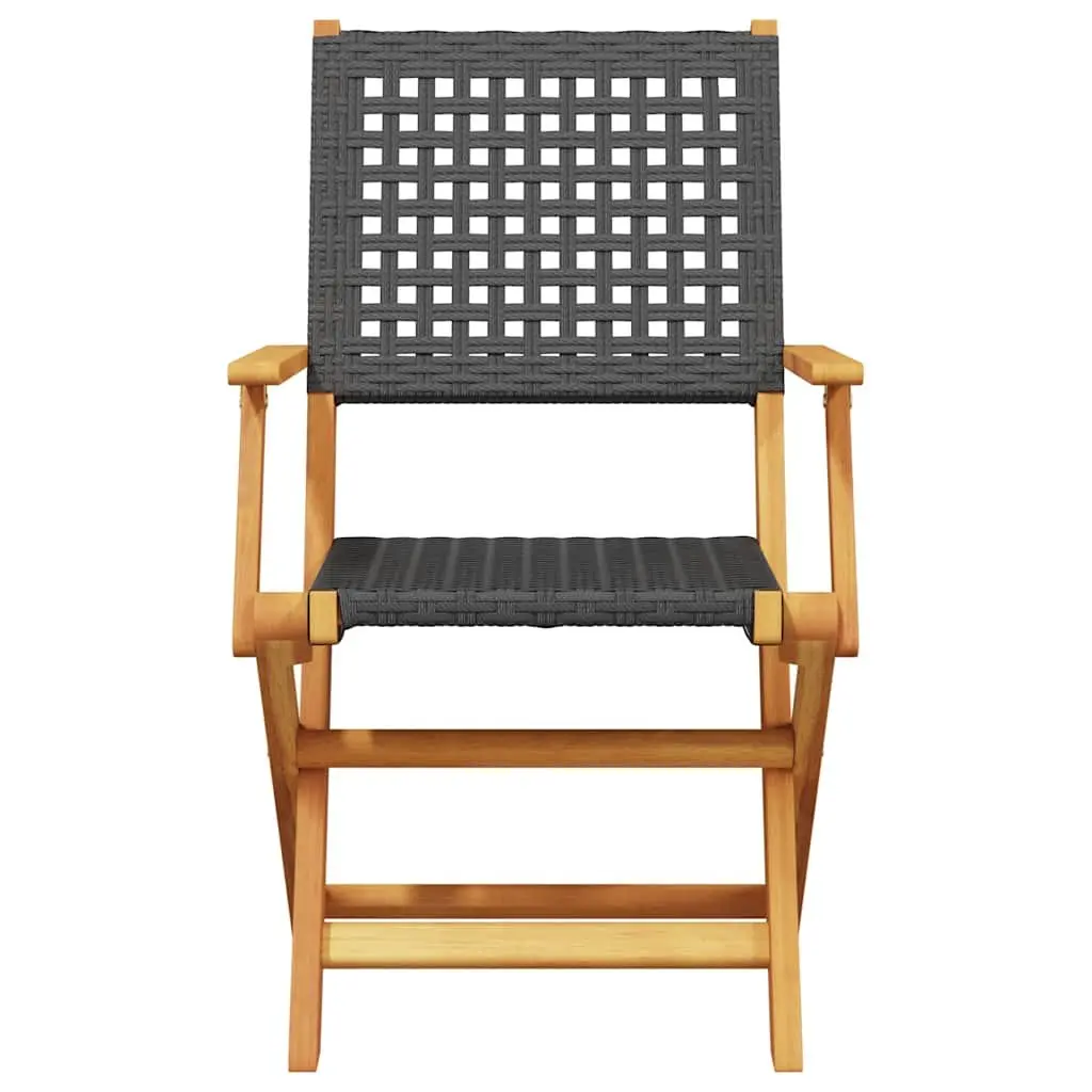 3 Piece Bistro Set Outdoor Garden Furniture Black Poly Rattan Wood Foldable