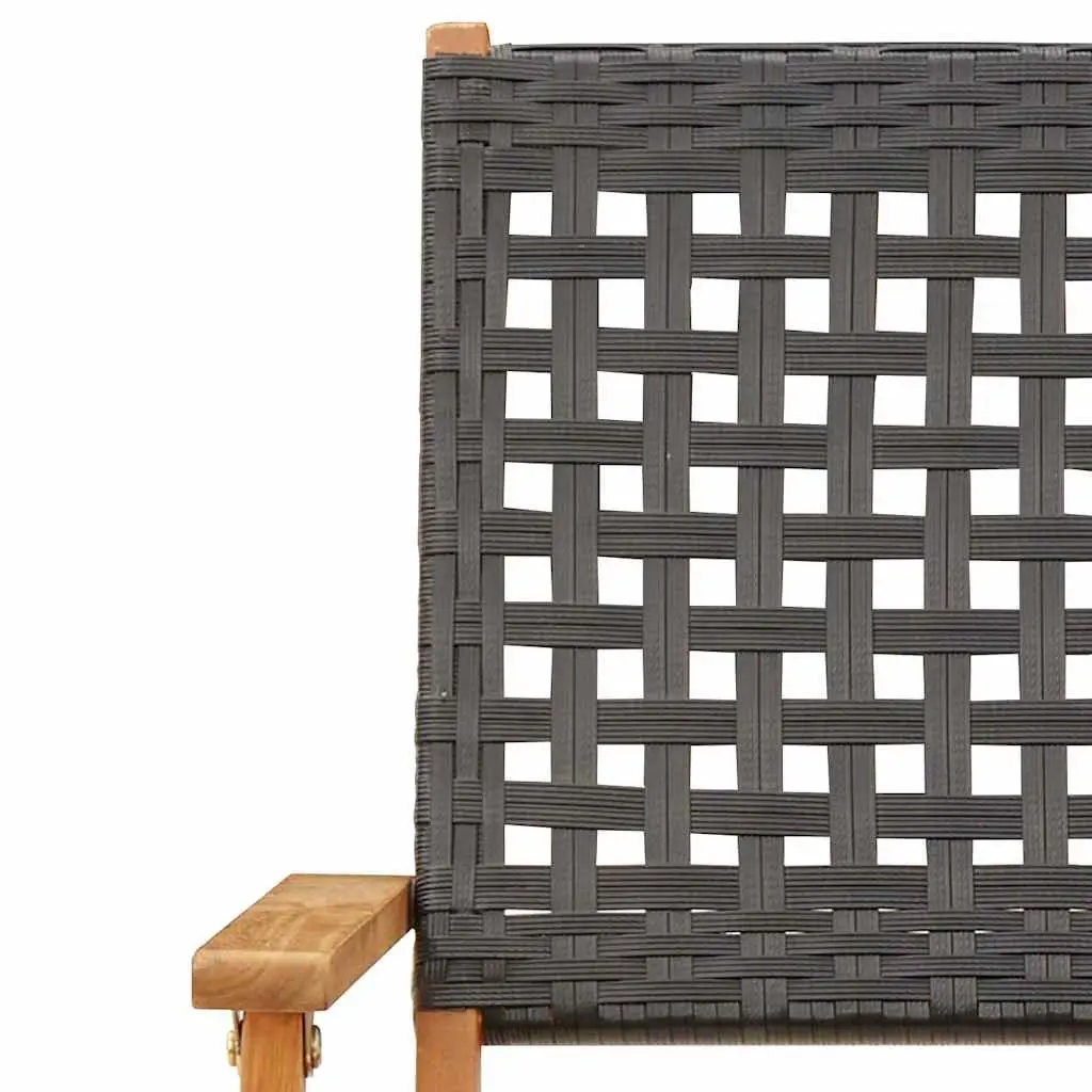 3 Piece Bistro Set Outdoor Garden Furniture Black Poly Rattan Wood Foldable
