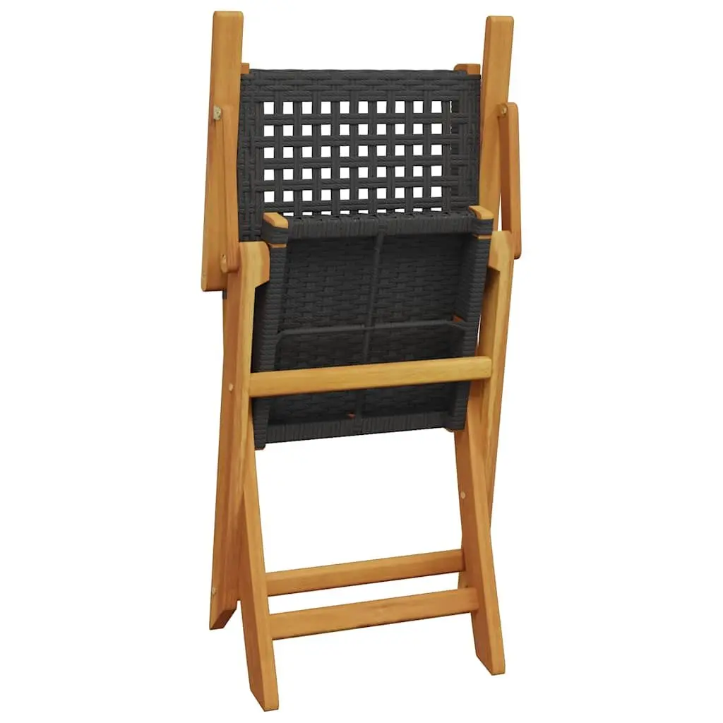 3 Piece Bistro Set Outdoor Garden Furniture Black Poly Rattan Wood Foldable
