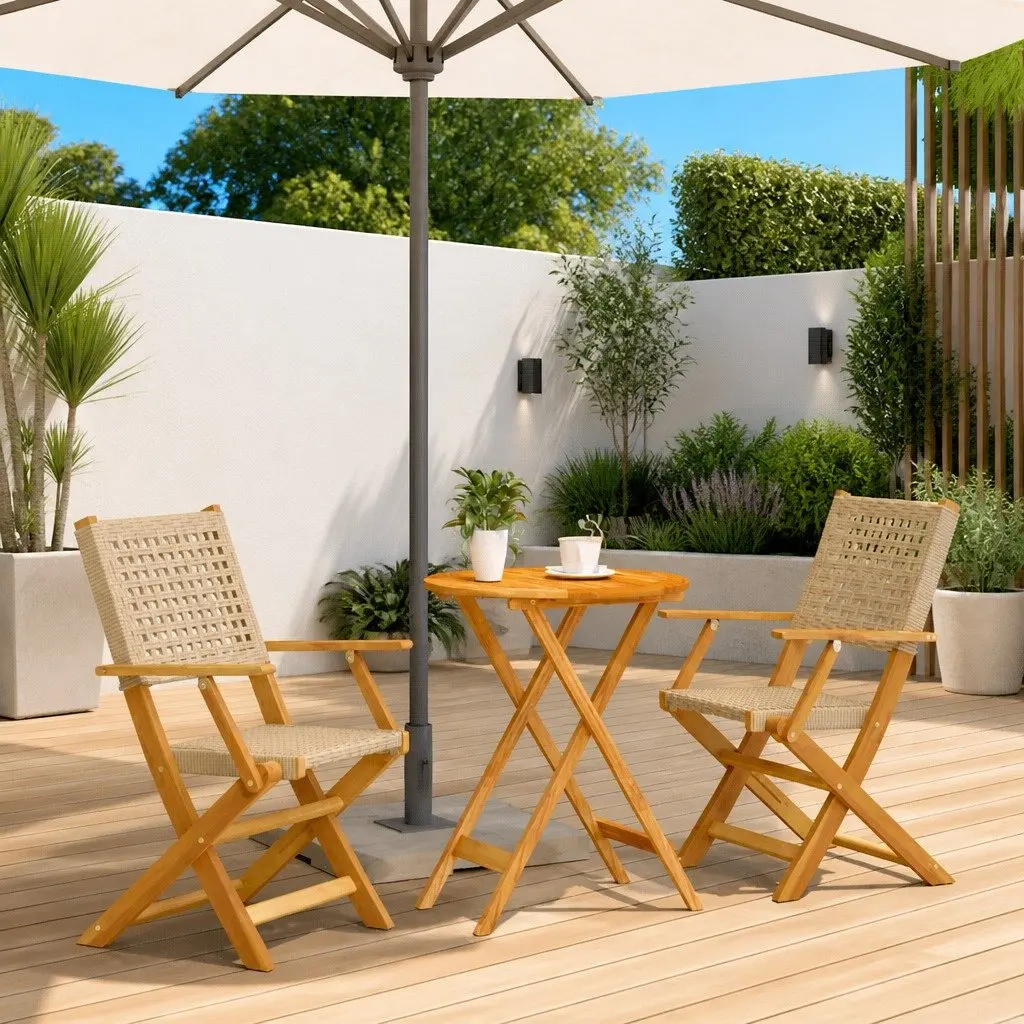 Outdoor Bistro Set 3 Piece Beige Garden Furniture Foldable Table Chairs