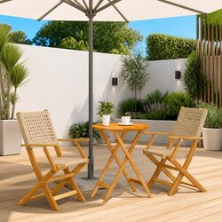 Outdoor Bistro Set 3 Piece Beige Garden Furniture Foldable Table Chairs