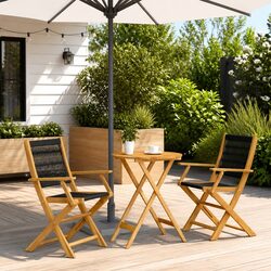 3 Piece Bistro Set Black Outdoor Garden Furniture Foldable Table Chairs Wooden