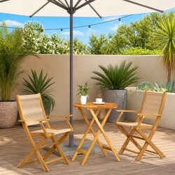Outdoor Bistro Set 3 Piece Foldable Garden Furniture Beige Wooden Chairs Table