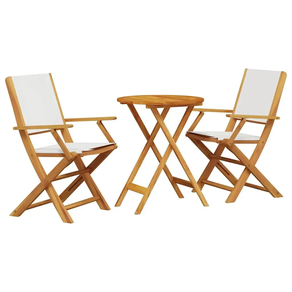 3 Piece Outdoor Bistro Set White Cream Fabric Solid Wood Garden Patio Furniture