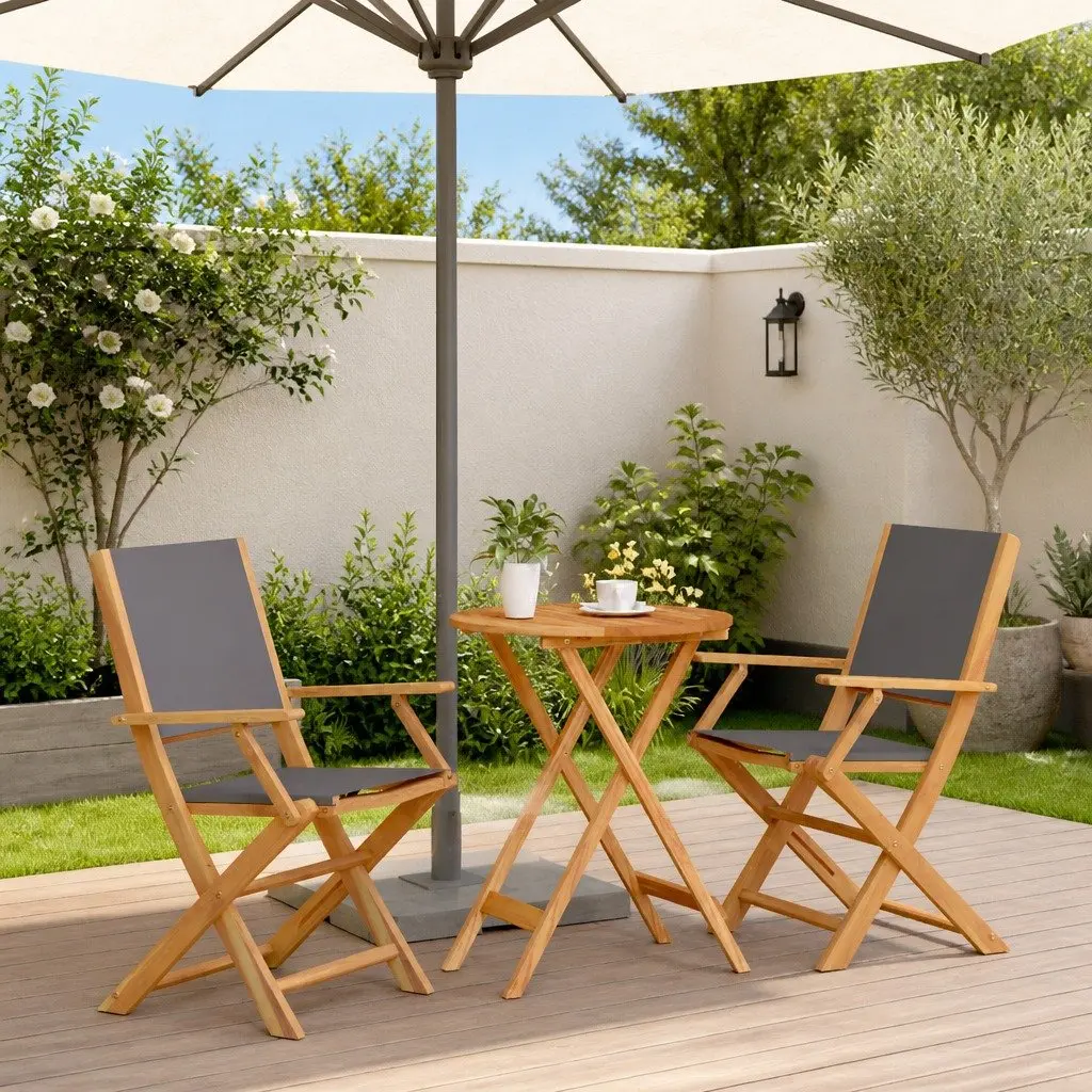 3 Piece Outdoor Bistro Set Anthracite Foldable Garden Furniture Solid Wood Patio