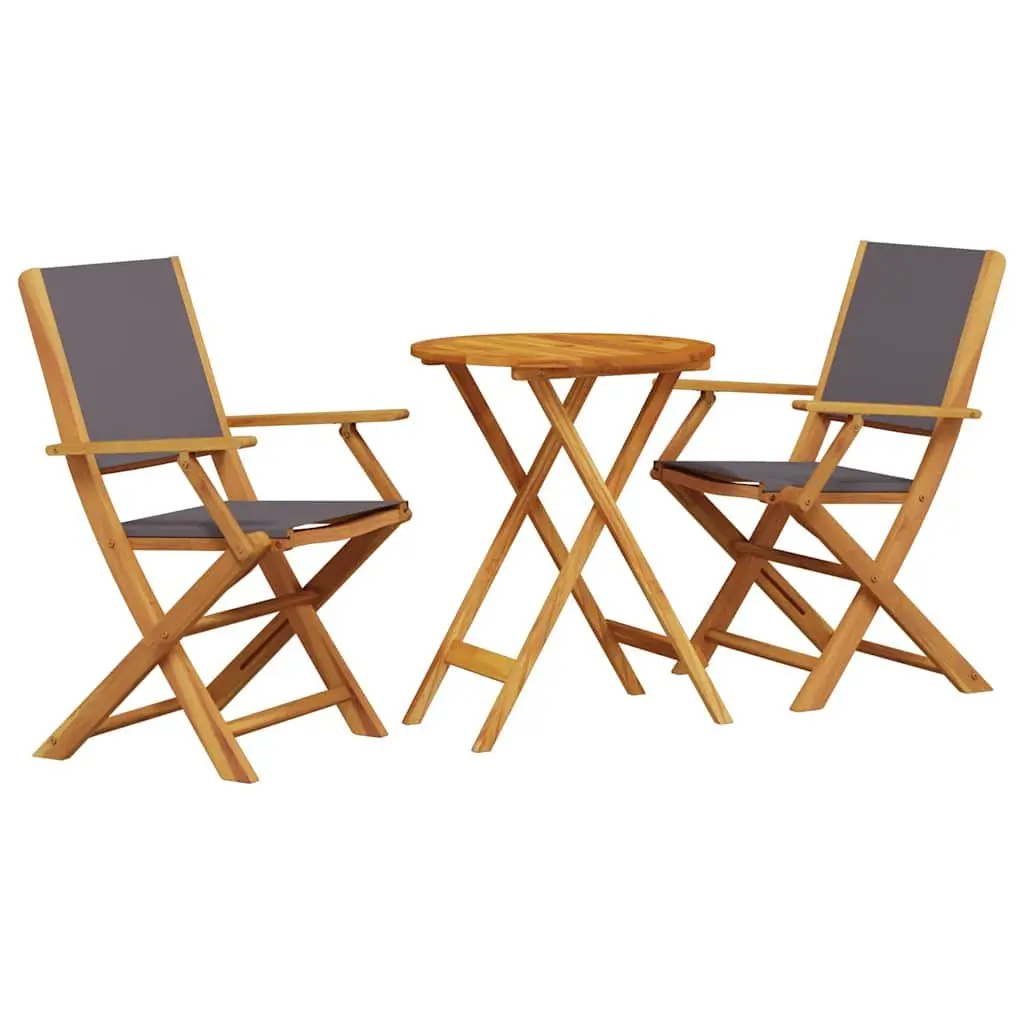 3 Piece Outdoor Bistro Set Anthracite Foldable Garden Furniture Solid Wood Patio