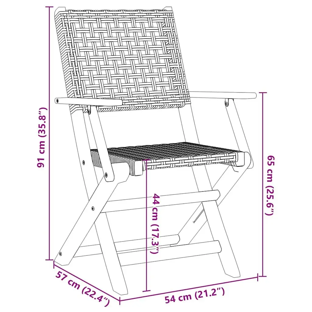 3 Piece Bistro Set Outdoor Garden Furniture Black Poly Rattan Wood Foldable