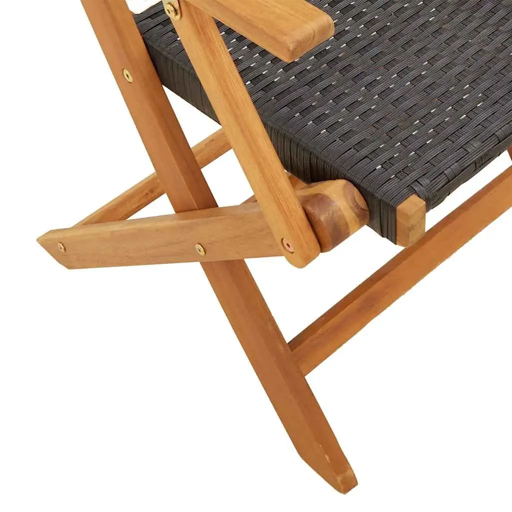3 Piece Bistro Set Outdoor Garden Furniture Black Poly Rattan Wood Foldable