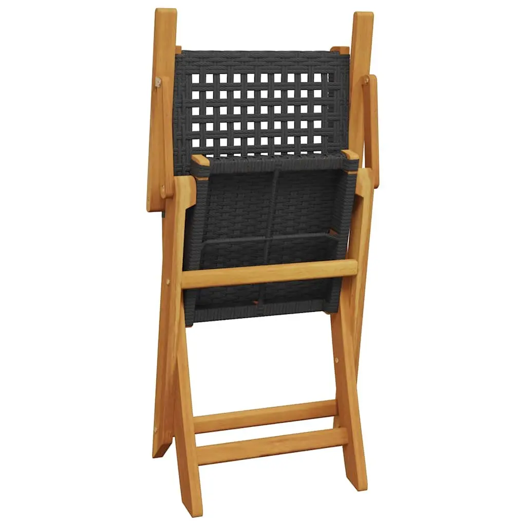 3 Piece Bistro Set Outdoor Garden Furniture Black Poly Rattan Wood Foldable