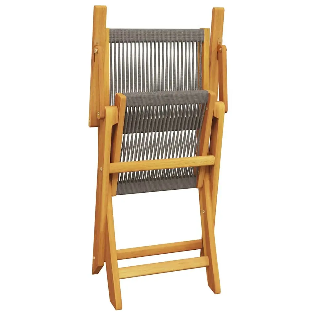 3 Piece Bistro Set Foldable Table Chairs Grey Solid Acacia Wood Outdoor Garden Furniture