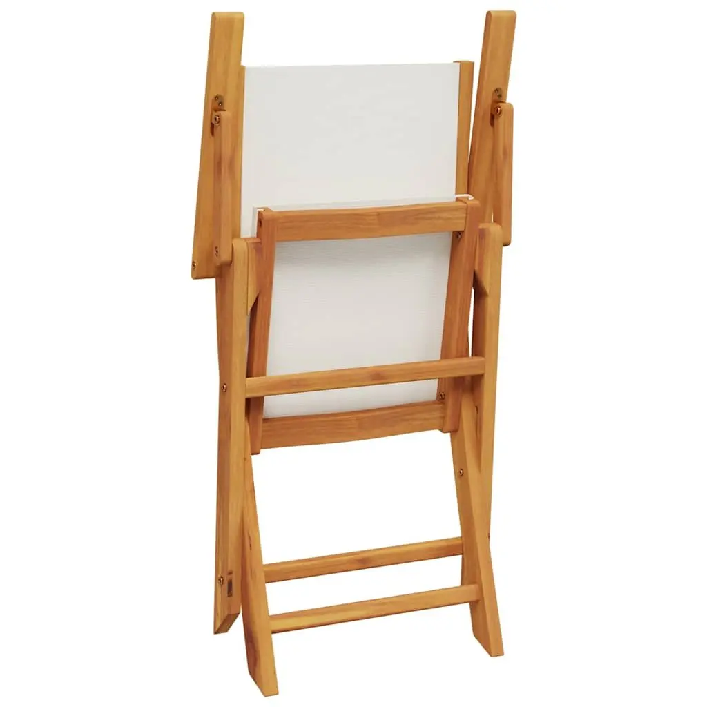 3 Piece Outdoor Bistro Set Folding Garden Furniture White Fabric Chairs Wooden