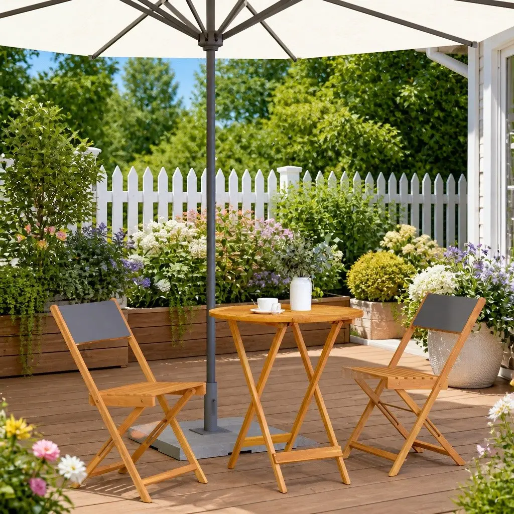 3 Piece Bistro Set Anthracite Outdoor Garden Furniture Foldable Acacia Wood