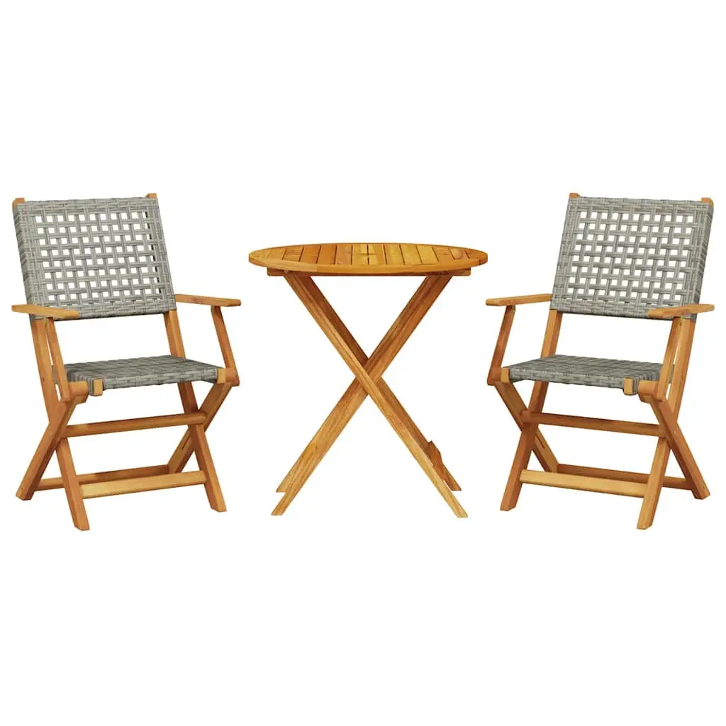 3 Piece Bistro Set Grey Poly Rattan Outdoor Furniture Garden Patio Dining Table