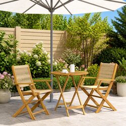 3 Piece Bistro Set Beige Outdoor Garden Furniture Foldable Table Chairs Balcony