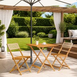 Bistro Set 3 Piece Outdoor Garden Furniture Beige Poly Rattan Wood Folding
