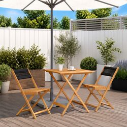 3 Piece Bistro Set Black Polypropylene Solid Wood Outdoor Garden Patio Furniture