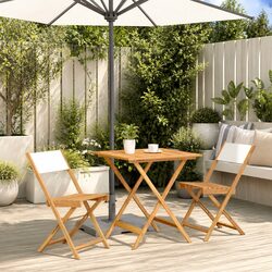 3 Piece Bistro Set Outdoor Garden Furniture White Solid Wood Foldable Chairs