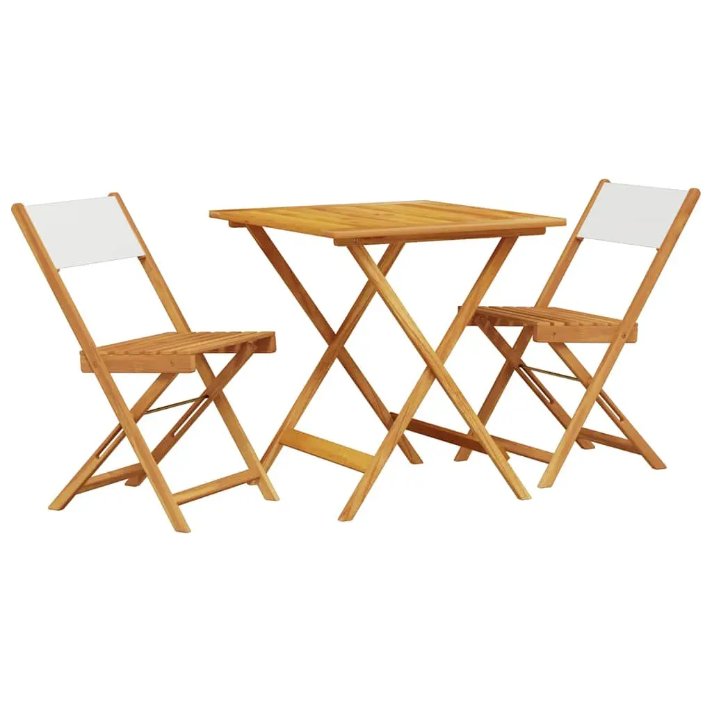 3 Piece Bistro Set Outdoor Garden Furniture White Solid Wood Foldable Chairs