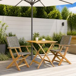 3 Piece Bistro Set Grey Outdoor Garden Furniture Poly Rattan Folding Dining