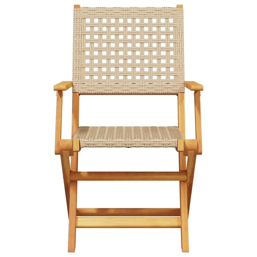 Bistro Set 3 Piece Solid Acacia Wood Beige Poly Rattan Foldable Chairs and Table Garden Patio Furniture