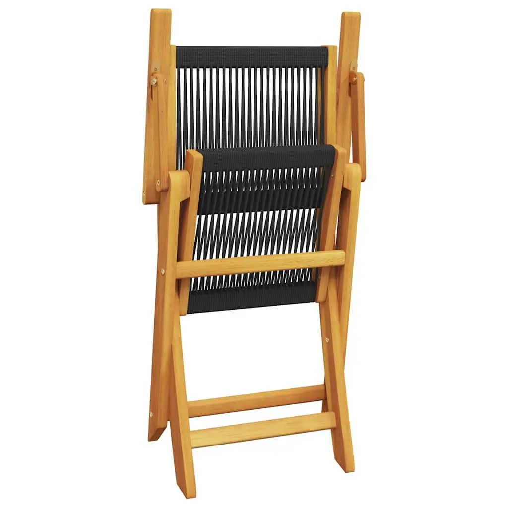 3 Piece Bistro Set Foldable Outdoor Garden Patio Dining Table and Chairs Black Solid Acacia Wood