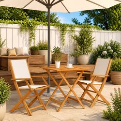 3 Piece Bistro Set Outdoor Garden Furniture Foldable Wooden Table Chairs White