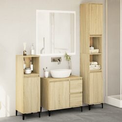 3 Piece Bathroom Furniture Set Brown Engineered Wood Storage Cabinet Sink Vanity