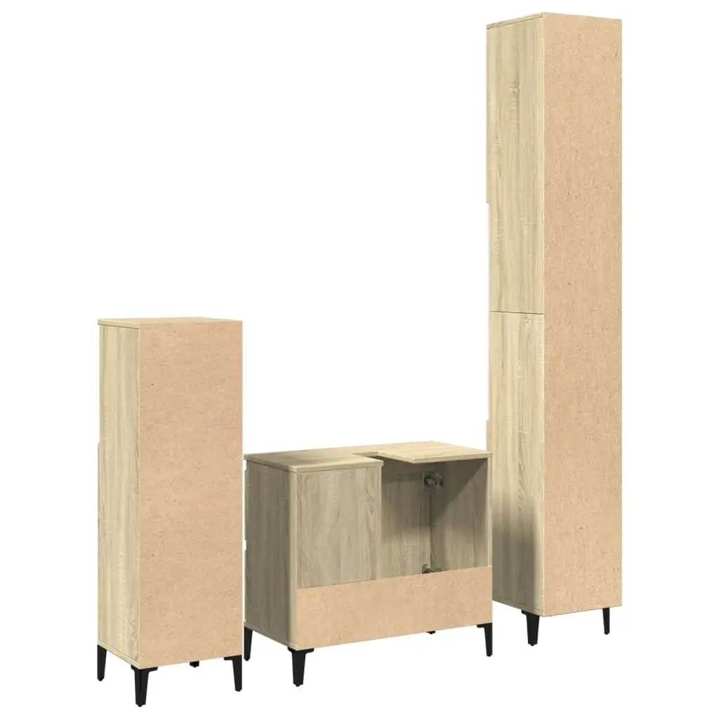 3 Piece Bathroom Furniture Set Brown Engineered Wood Storage Cabinet Sink Vanity