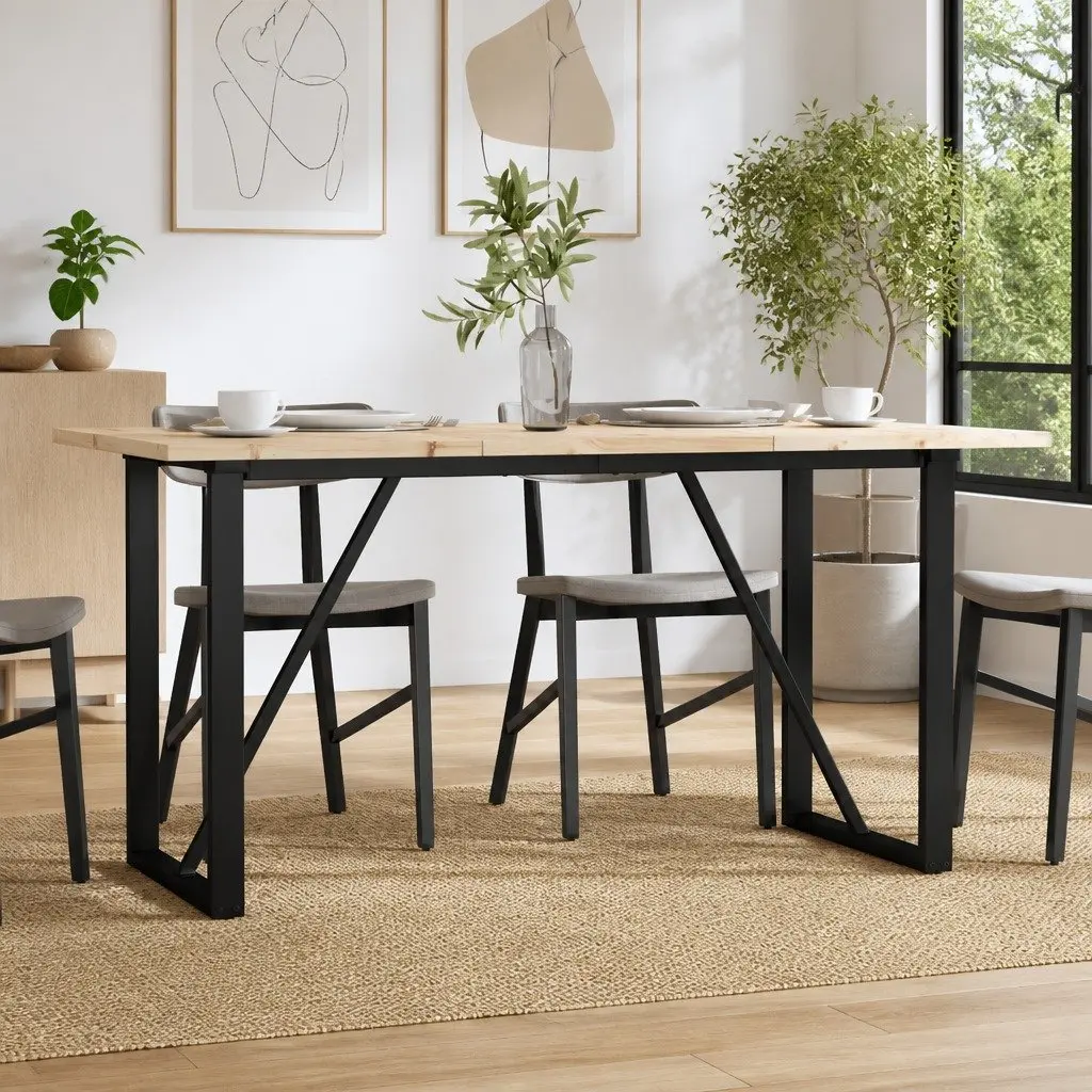 Dining Table O-Frame Solid Wood Pine and Steel 160x80x75.5 cm Brown