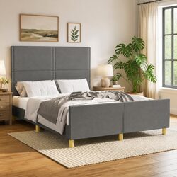 Double Bed Frame with Headboard Grey Fabric 137x187 cm Bedroom Furniture