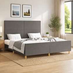 Queen Bed Frame Grey Fabric Headboard 152x203cm Bedroom Furniture No Mattress
