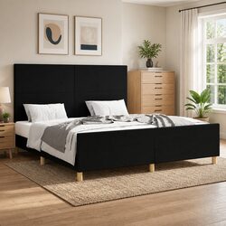 Queen Bed Frame with Headboard Black Fabric 152x203 cm Bedroom Furniture