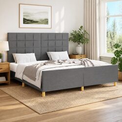 Queen Bed Frame with Headboard Grey Fabric 152x203 cm Adjustable Height Bedroom