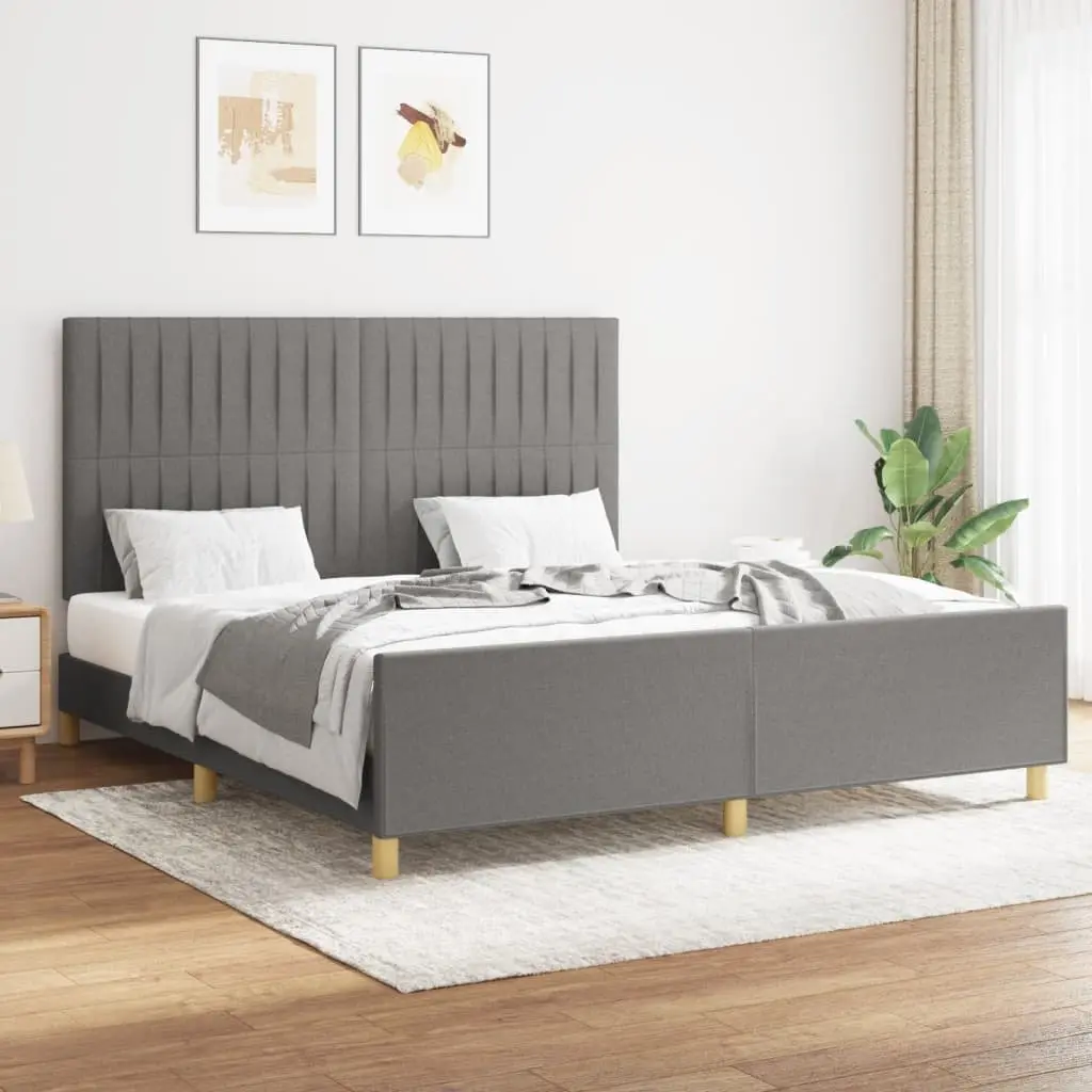 Queen Bed Frame Grey Fabric Headboard 152x203cm Bedroom Furniture without