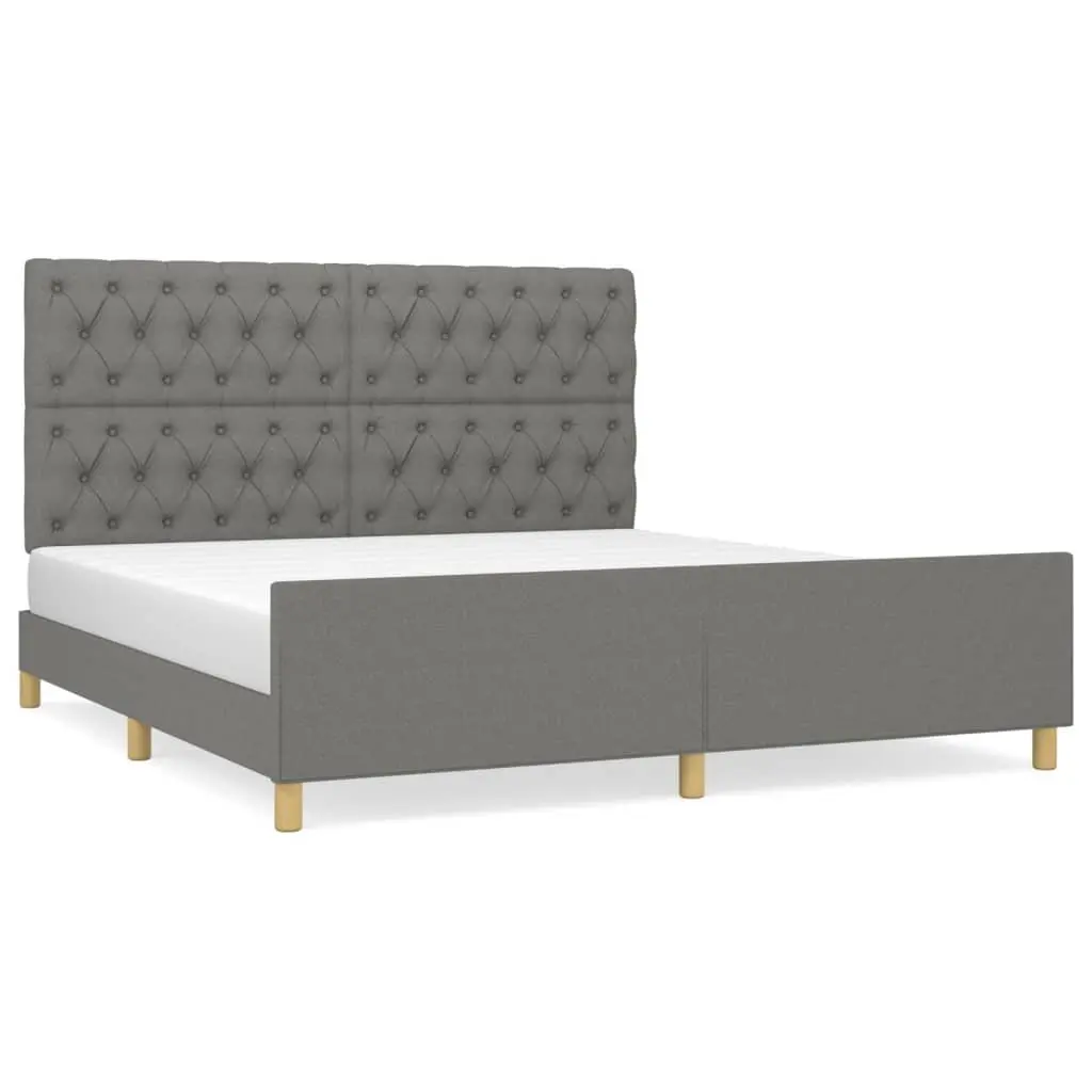 Queen Bed Frame Grey Fabric Headboard 152x203cm Bedroom Furniture