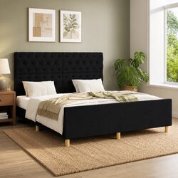 Queen Bed Frame with Headboard Black Fabric 152x203 cm Bedroom Furniture