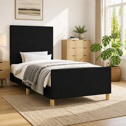 Bed Frame King Single Size Black Fabric Headboard with Plywood Slats Support