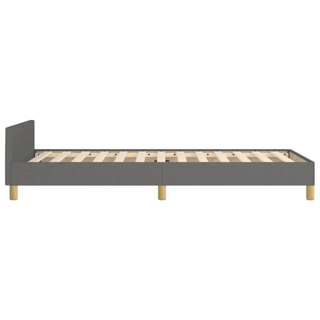 King Single Bed Frame Grey Fabric Adjustable Height Plywood Slats