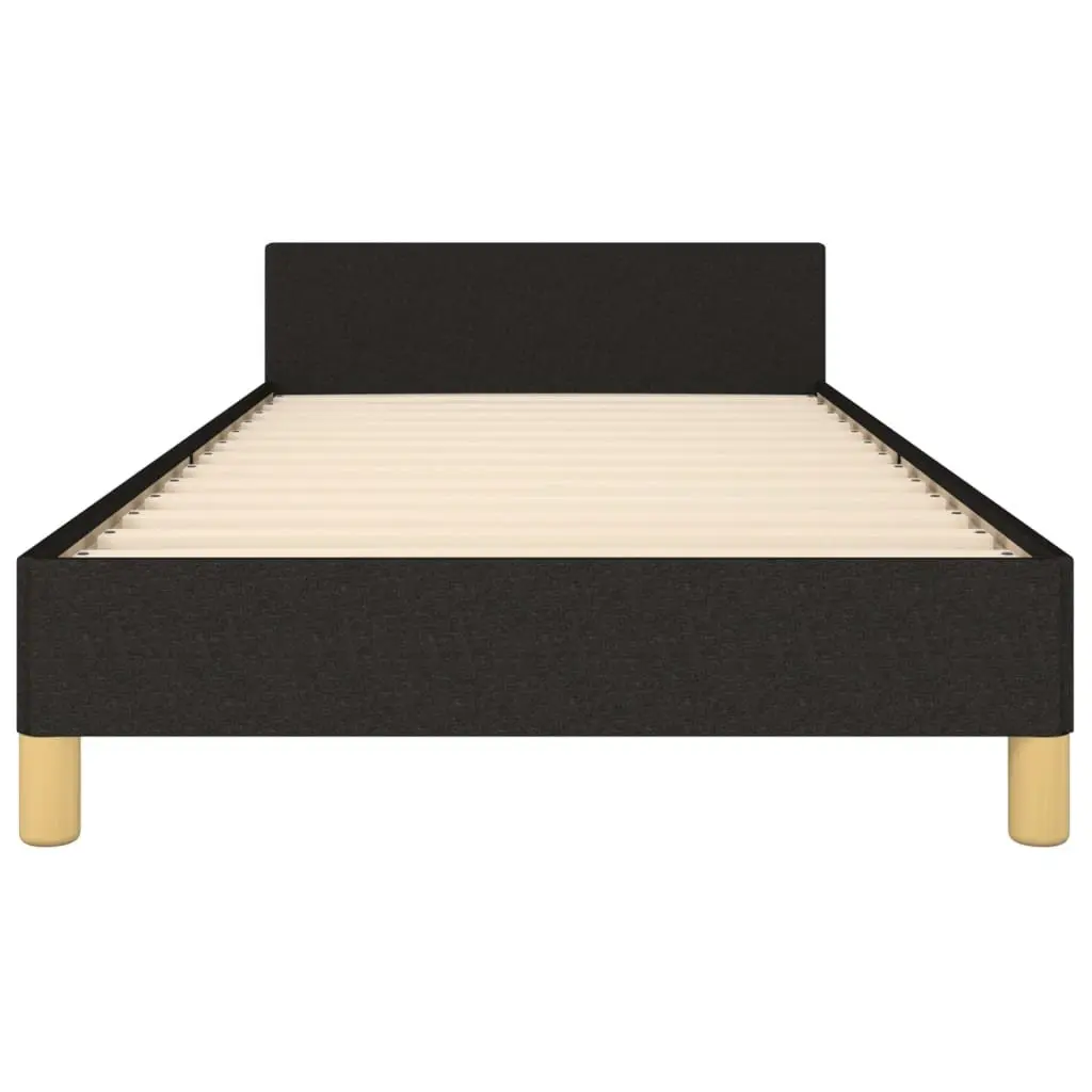 King Single Bed Frame Black 107x203cm Fabric Headboard Adjustable Height Support
