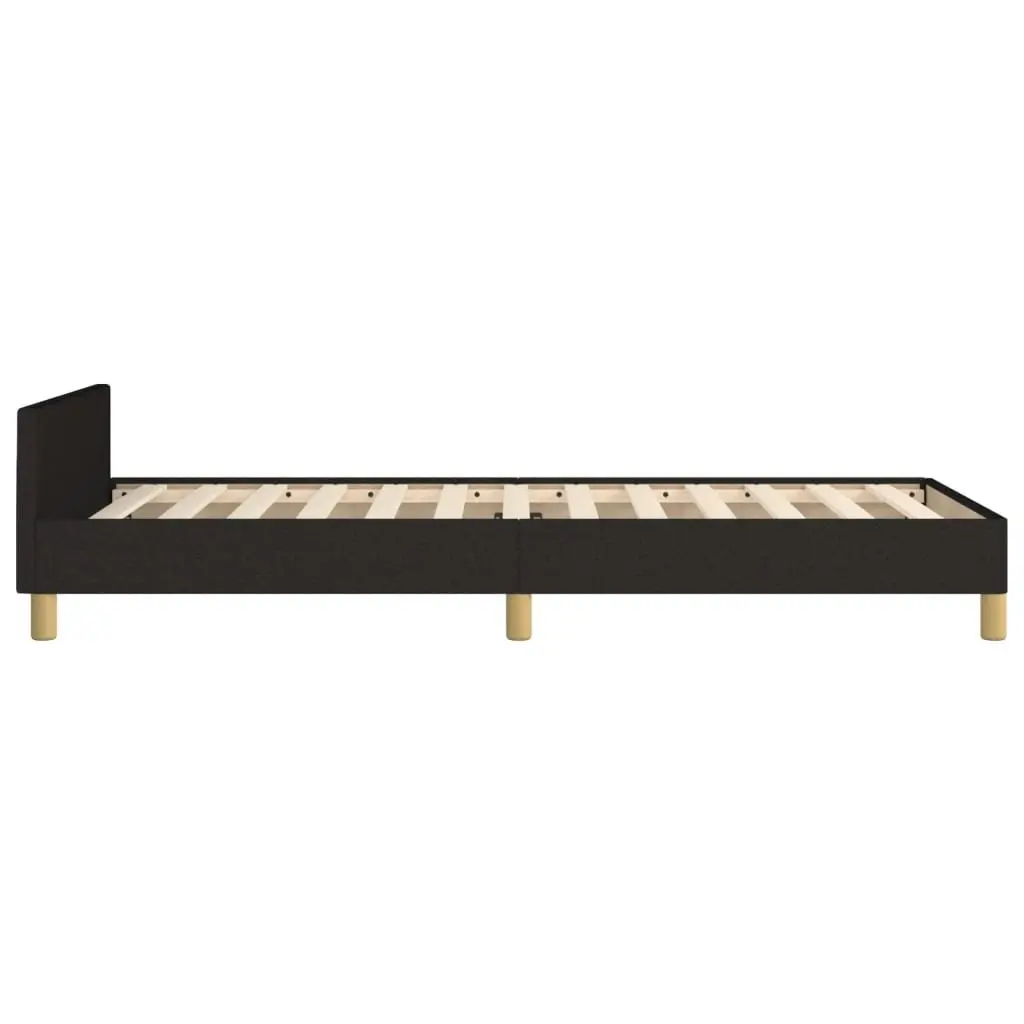 King Single Bed Frame Black 107x203cm Fabric Headboard Adjustable Height Support