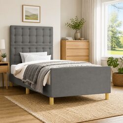 King Single Bed Frame with Headboard Grey Fabric 107x203 cm Bedroom Furniture