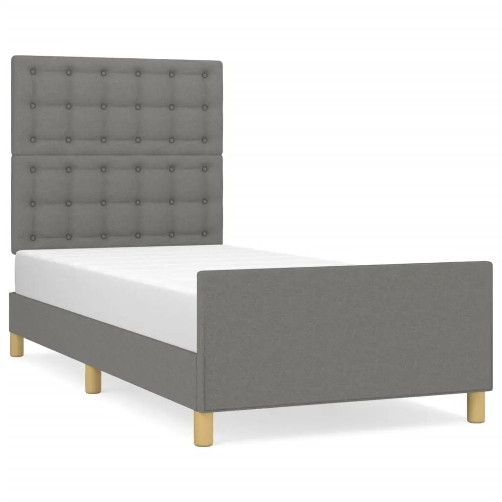 King Single Bed Frame with Headboard Grey Fabric 107x203 cm Bedroom Furniture