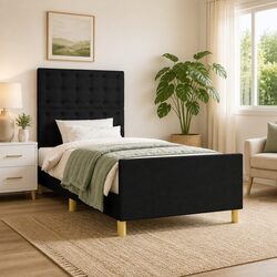 Bed Frame King Single Size 107x203 cm Black Fabric Headboard Bedroom Furniture