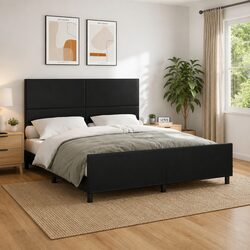 Queen Bed Frame Black Faux Leather Headboard Adjustable Height Bedroom Furniture