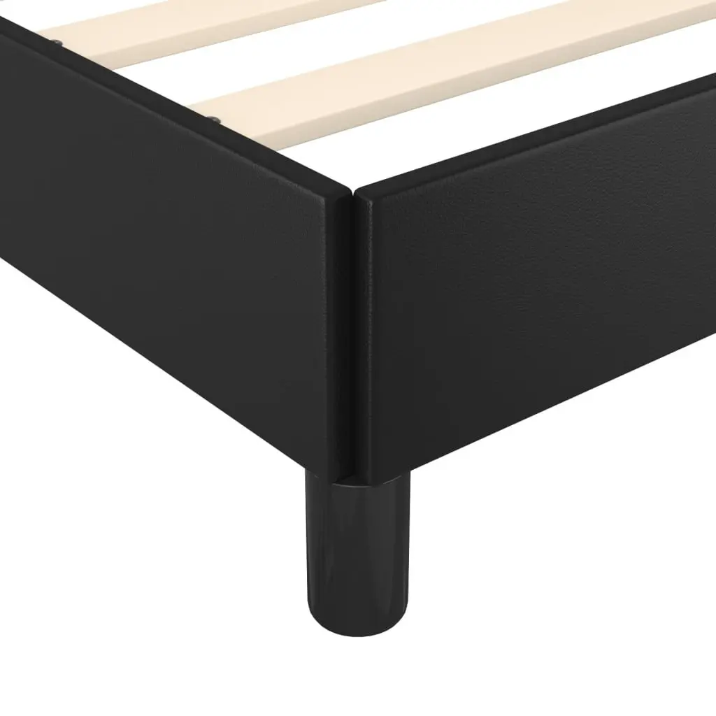 Queen Bed Frame Adjustable Height Black Faux Leather Upholstery